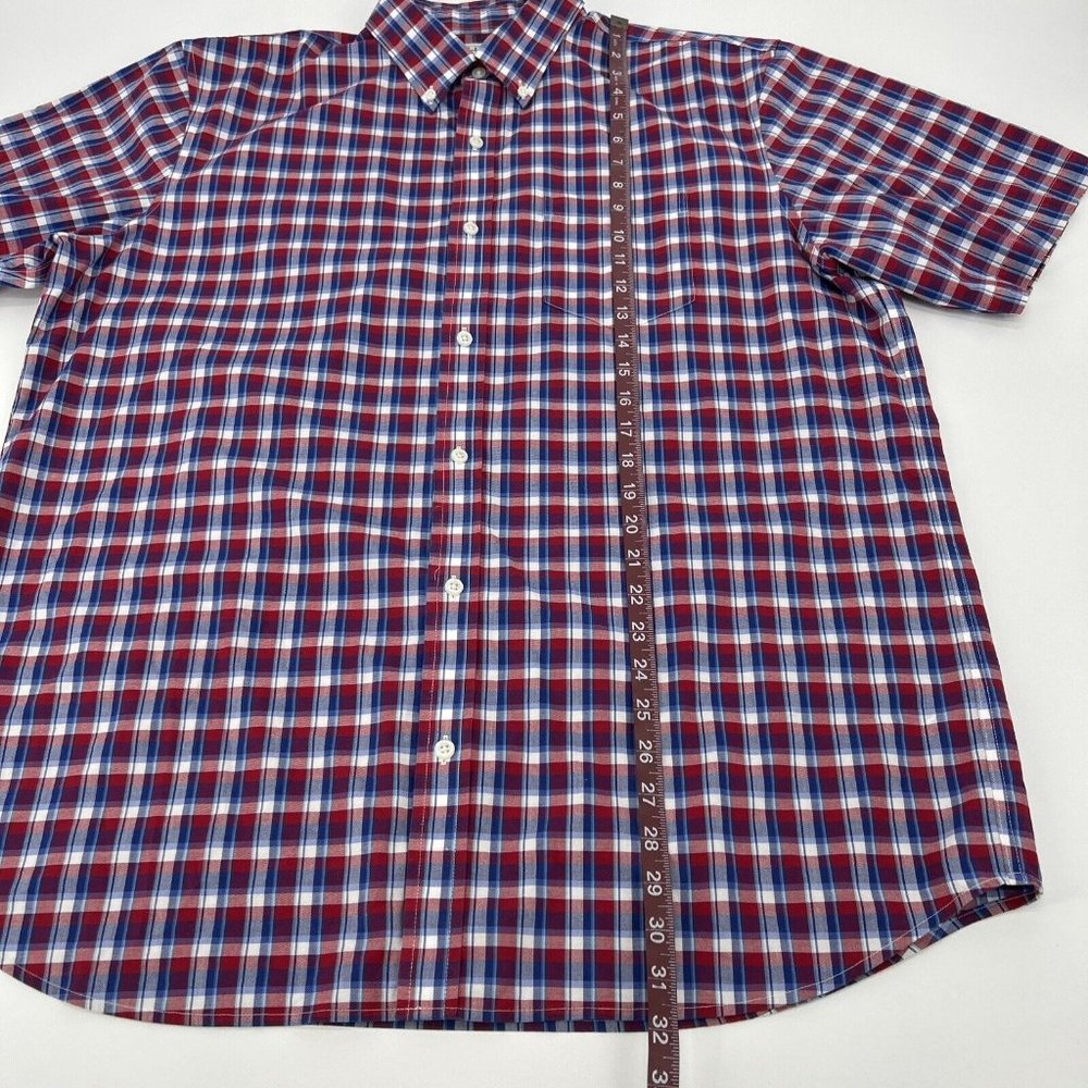 L.L. Bean Shirt Men's L-Reg Red White Blue Plaid Traditional Fit Short Sleeve - Picture 4 of 7